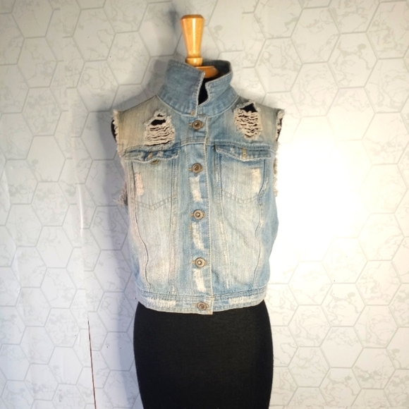 Highway jeans distressed denim light washed vest - Picture 3 of 10